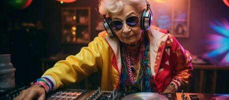 Alte Frau am DJ-Pult